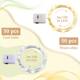 100 Pack Led Fairy Lights Battery Operated String Lights Waterproof Silver Copper Wire 9.8 Feet 30 Led Starry Led Lights 3 Speed Modes Fairy Lights Wedding Decorations for DIY Wedding Party White