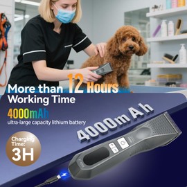 FOGOSP Cordless Dog Grooming Clippers More Than 12H Run Time 3-Speed Professional Pet Clippers for Grooming Heavy Duty Thick Hair Detachable Carbonized Steel Blade Low Noise