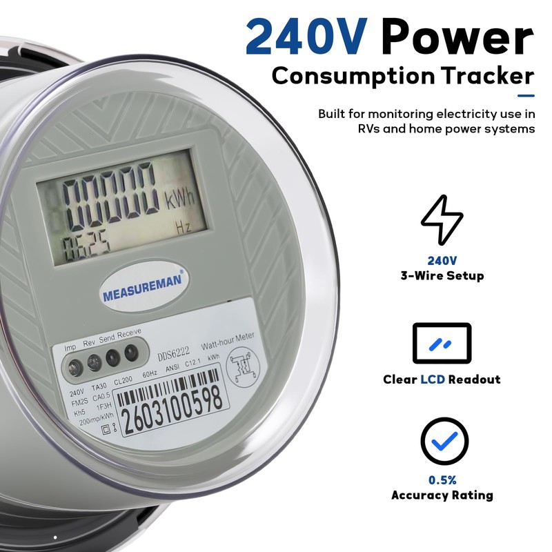 MEASUREMAN Digital Electric Meter 240V 3 Wire KWH Watt Meter