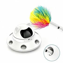 Foyoilait 3-in-1 Auto Laser Cat Toy, USB Recharge Motion Activated Kitten Feather Chase Toy - Telescopic Feather Decor Parts