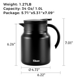 Tiken 1.5 L Thermos Flask Double Wall Stainless Steel Insulated Coffee Pot with Quick Tip Closure