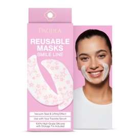 Pacifica Beauty Reusable Smile Line Mask, Skincare, Silicone Mask, For Fine Lines and Wrinkles, Lift and Firm, Pair with Serum, Storage Tin Included, Skin Care, Smile Line Patches, Vegan, 2 Pieces