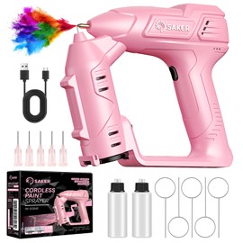 Saker Cordless Paint Sprayer Gun for Cars, Electric Handheld High Power Airbrush Kit Portable Spray Paint Gun for Painting Cars,Cabinet, Paint Repair and DIY Pink 1 Gear 12inch