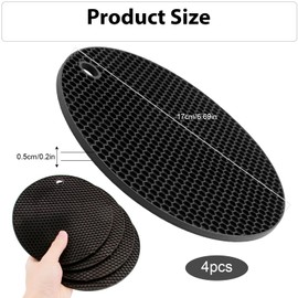 Pack of 4 Black Trivets for Hot Pots and Pans, Extra Thick, Heat Resistant and Non-Slip, Protection for Kitchen Counter and Dining Table, Food Safe