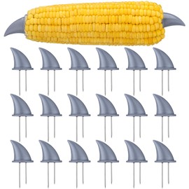 SiliFine 16 Pcs Shark Fin Corn Holders Stainless Steel Shark Corn on the Cob Barbecue Party Supplies Fork Under the Sea Birthday Decorations Ocean Themed Table Decor for Picnic Cooking
