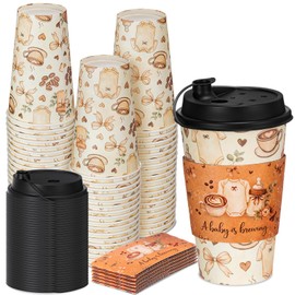 50 Pack 16oz Coffee Cups with Lids & Sleeves, Baby Brewing