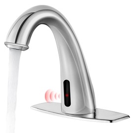 HHOOMMEE Automatic Touchless Bathroom Faucet Motion Sensor Activated Commercial Basin Sink Vantiy Hands Free Auto Off Infrared Mixer with Hole Cover Deck Plate Temperature Control Hot Cold （Chrome）