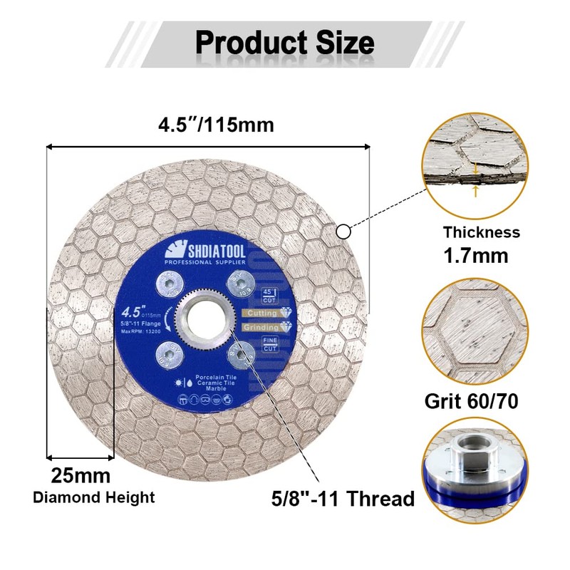 SHDIATOOL Diamond Saw Blade 4-1/2-inch, Tile Cutting Grinding Disc Wheel