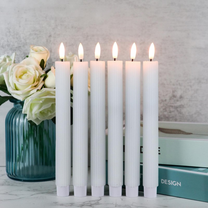 DRomance White Flameless Flickering Taper Candles Battery Operated with Remote