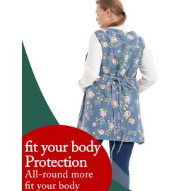 Plus Size Aprons for Women with Pockets Cotton Linen Cobbler Aprons Smock for Baking Kitchen Cooking Rose Flower