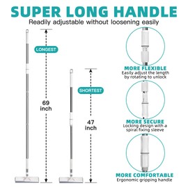 INWEJIA 69" Squeegee Window Cleaner Tool, 2 - in - 1 Rotatable Window Washer with Extension Pole, Window Cleaning Kit for Homes, Cars & High Windows- 4 Pads, 2 Squeegee Blade