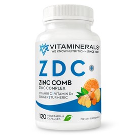 Vitaminerals® Z D C, Zinc Complex 50mg | Vitamin D3 250mcg | Vitamin C 500mg | Ginger | Lysine | Turmeric | Vegetarian Capsules| 120 Servings