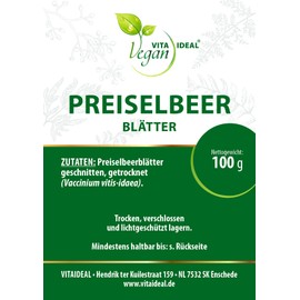 VITA IDEAL Vegan® Cranberry Leaves 100 g Cut & Dried – Vitis idaeae Folium – Cranberry Leaves – Cranberries Herbs Tea & Infusion, No Additives