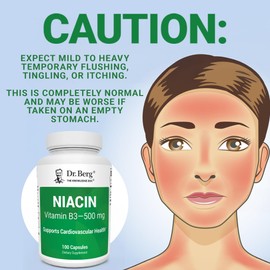 Dr. Berg Highly-Potent Niacin 500 mg – Now Only 125 mg per Capsule for Niacin Flush Tolerance Building – Gradually Increase to 500mg a Day – Vitamin B3 for Heart, Brain & Energy Support – 100 Capsules