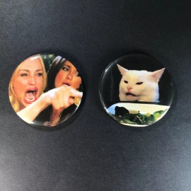 Cat at Dinner Meme 2.25" Refrigerator Magnet Set (Includes both Magnets)