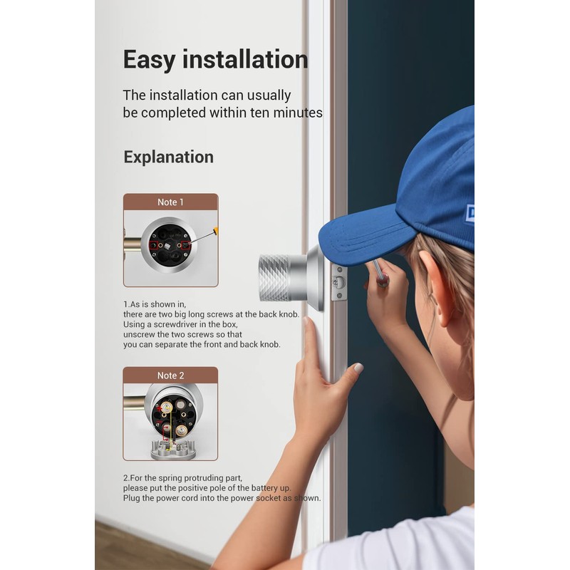 Big Fingerprint Smart Door Knob, Keyless Entry Door Lock with