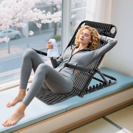 DYRABREST Adjustable Bed Backrest Support 7-Position Folding Backrest Chair with Pillow, Armrests and Headrest, Portable Reading Watching TV Chair for Elderly Patients Home Use (Black Stripes)