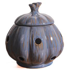 Ceramic Garlic Keeper Storage Holder Jar with Lid, Kitchen Countertop Large Garlic Canister Cellar Saver Holder Crock Container. (Blue)