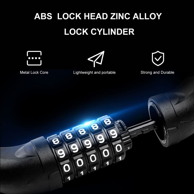Bomkim Bicycle Lock, High Security Level 5-Digit Code Chain Lock,