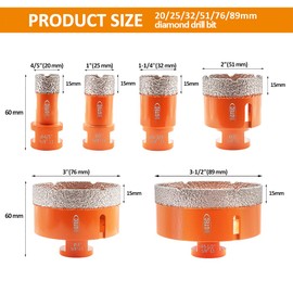 BGTEC Diamond Core Drill Bits Set-6pcs Diamond Hole Saw for Porcelain Tile Ceramic Marble Brick Mixed 20/25/32/50/75/90mm