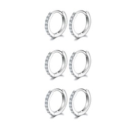 3 Pairs of Hoop Earrings Silver Earrings for Women, Small Earrings Set with Zirconia, 925 Silver Gold-Plated Hoop Earrings, Hypoallergenic, Small Sleeping Hoop Earrings Silver/Gold, 8 mm/10 mm/12 mm,