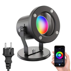 ledscom.de MIBU Outdoor Floodlight for Outdoor Use, Stainless Steel, Black, Includes Smart Home RGBW GU10 LED Lamp, 5.41 W, 473 lm