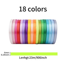 Zythrem 18 Colours Satin Ribbon Ribbons, 6 mm x 23 m Colour Satin Ribbon, Polyester Ribbon, Decoration Gift Ribbon for DIY Art, Crafts, Bows, Wedding Decoration