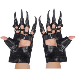 LONTG Cosplay Gloves, Horryu Gloves, With Claws, Leather Gloves, Black, Animal Costume, Reaper, Devil, Vampire, Witch, Halloween Costume, Disguise, Adults & Children, Scallop, Costume Accessories,