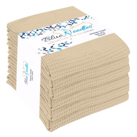 Blue Needles Waffle Weave Kitchen Dish Towels, Set of 6 (15x25 Inches) — 100% Cotton, Ultra Soft & Super Absorbent Hand Towels, Dish Cloth for Quick Drying Cleaning Towel, Dish Rags - Beige