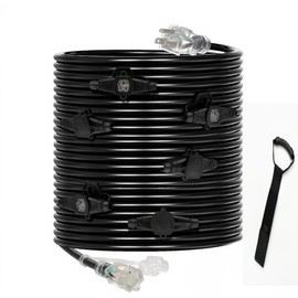 50FT 12 Gauge Multi-Outlet Outdoor Extension Cord, 10 Evenly Spaced Weatherproof Outlets, Great for Stage Backdrops, Landscape Garden Lighting, Christmas Decorations