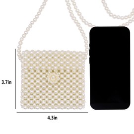 Amamcy Girls White Beaded Pearl Crossbody Bag Acrylic Beaded Crossbody Pearl Handbag and Purse Clutch Wrislet Mini Wedding Bag