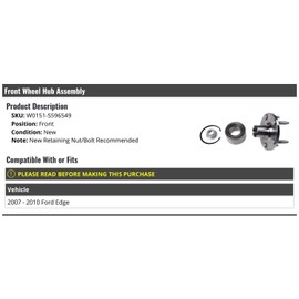 Front Wheel Bearing Hub Assembly - Compatible with 2007-2010 Ford Edge