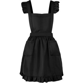 Geyoga Women's Waist Apron Cooking Apron Kitchen Waitress Apron Maid Apron Costume Apron (Black,Long Style)