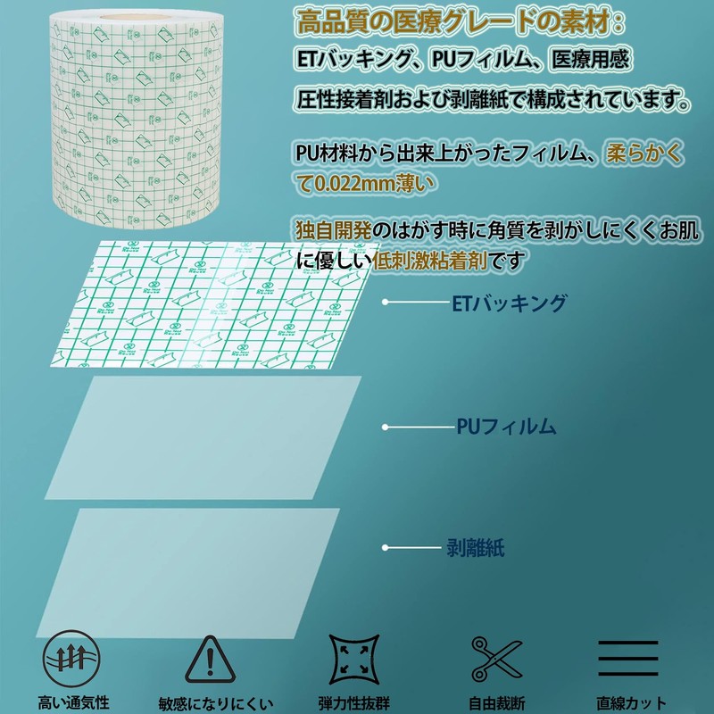 1巻 防水フィルム ロール 10cm×10m 絆創膏 フィルムドレッシング 大きめサイズ キズに保護フィルム 保護タトゥー 超ゼロ感覚