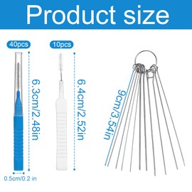 40pcs Shower Head Cleaning Brushes, 2 Designs Shower Head Cleaner Brush Tools & 10 Multi-Sized Unclogging Needles Showerhead Cleaning Pick for Nozzle Gap Household Bathroom Window Slot (Blue)