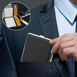 XIATIAN 3 Stück Leder Metall Zigarettenetui, PU Zigarettenschachtel für 20 Zigaretten, Edelstahl Zigarettenbox 9,7 * 9,7 * 1,7cm, Zigarettencase mit Schnappverschluss für Hosen und Hemdtaschen