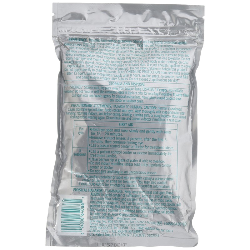 Avon Skin So Soft Bug Guard Plus Picaridin Towelettes -