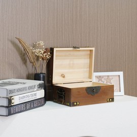 Kepciti Wooden Storage Box Durable Wooden Treasure Box, Vintage Wooden Decorative Treasure Box, Decorative Box with Lid Storage Box (8.66 * 6.29 * 4.33inch)