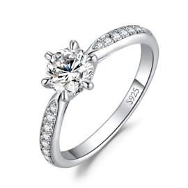 JewelryPalace Classic 1ct 1.5ct 2ct 3ct Round Cut Moissanite Solitaire Promise Ring Women's Engagement Ring 925 Silver with Stone Women Simulated Diamond Anniversary Wedding Rings Silver Rings,