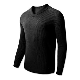 Vintage Mens Shawl Collar Sweaters Casual Relaxed Fit Knitted Pullover Sweater_Black_X-Large