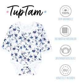 TupTam Baby Bodysuit Long Sleeve Girls - Pack of 5 Plain Baby Bodysuit Made of Cotton - Oeko-Tex Certified, Flower mix apricot white