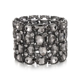 Flyonce Wedding Bridal Bracelet for Brides, Sparkly Grey Crystal Rhinestone Adjustable Elastic Wide Stretch for Women Jewelry Gift