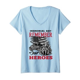 Womens Memorial Day Remember Our Heroes American USA Flag V-Neck T-Shirt