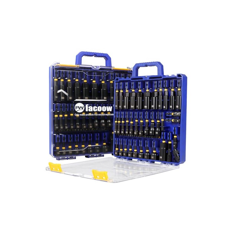 Facoow 55PCS Impact Nut Driver Set Magnetic, SAE&Metric Nut Drivers,