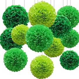 CC wonderland zone 12pcs Green Tissue Paper Pompoms,Hanging Paper Pom Poms for Party Deco,St. Patrick's Day Deko(Dark Green,Light Green and Fruit Green)