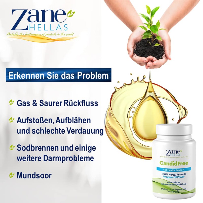 Zane Hellas Candidfree Softgels Oregano Oil Power Candida Support Intestinal