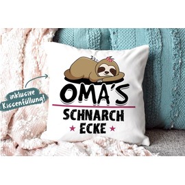 PR Print Royal Snoring Cushion with Saying for Grandma - Grandma's Snoring Corner, Drool Cushion - Funny Gift for the Best Grandma, Birthday, Christmas - Colour Cushion Back Pink, 40 x 40 cm