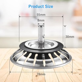 (2 Pack) Upgraded Kitchen Sink Plug Strainer Stainless Steel Strainers Sink Plugs Replacement for Food/Hair Catcher - UK Sinks Hole Diameter 78mm
