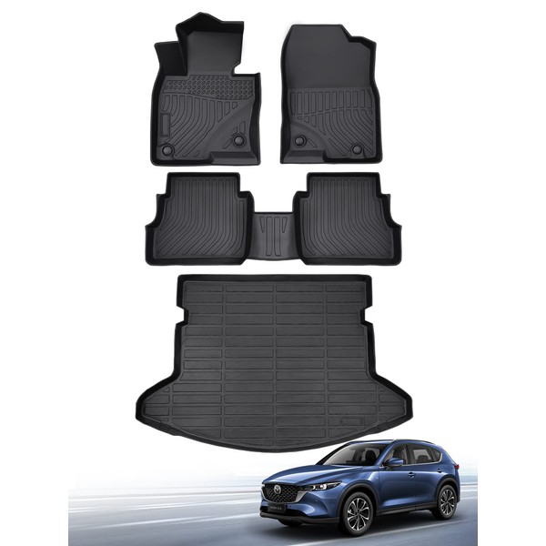 for Mazda CX-5 Floor Mats 2022 2021 2020 2019 2018 2017, for Mazda CX5 All Weather Floor Mats Trunk Mat Cargo Liner-Compatible with Mazda CX-5 Accessories 2017-2022,for CX5 Mats （4 Piece/Set）