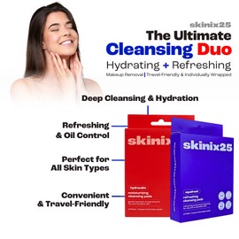 skinix25 Skinix25 Hydracalm & AquaFresh Cleansing Pads C 6-Pack Combo (30 Hydrating + 30 Oil-Control), Individually Wrapped, 100% Cotton, Face Wipes for All Skin Types
